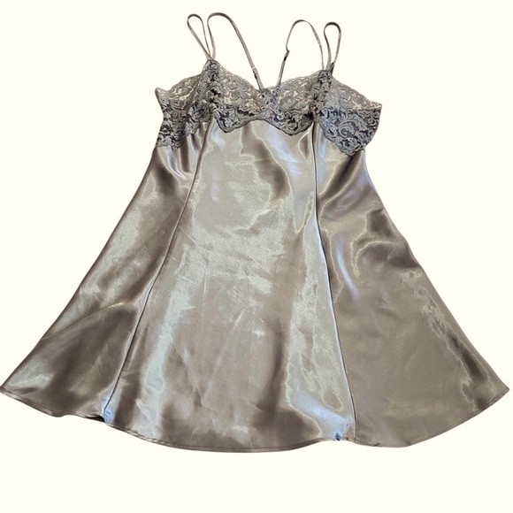 Victoria’s Secret Gray Sleepwear Nightie Slip Dress Large Spaghetti Straps Lace - Picture 4 of 11